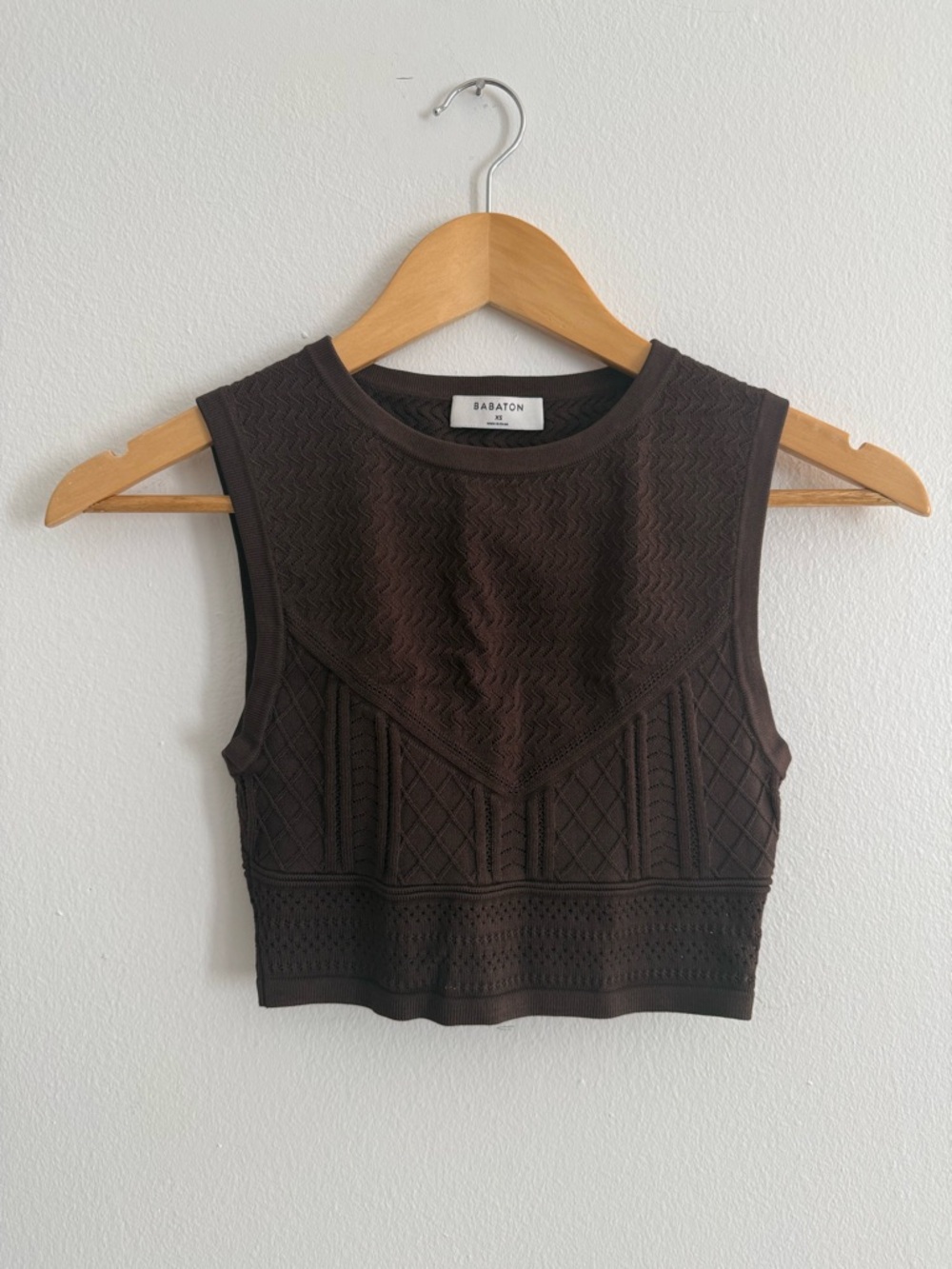 Babaton Dark Brown Textured Knit Cropped Tank